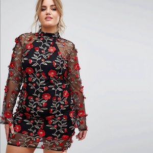 High Neck Embroidered Dress (Plus)